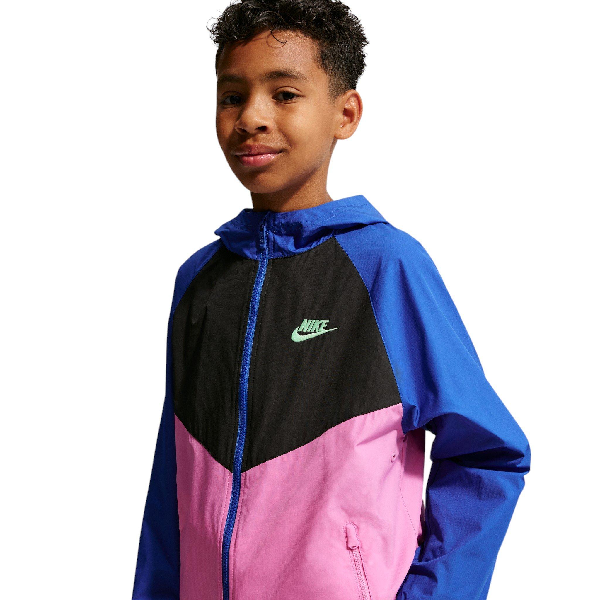 Nike Big Kids' Sportswear Windrunner Hooded Repel Jacket - Blue/Black/Pink - BLUE/BLACK/PINK